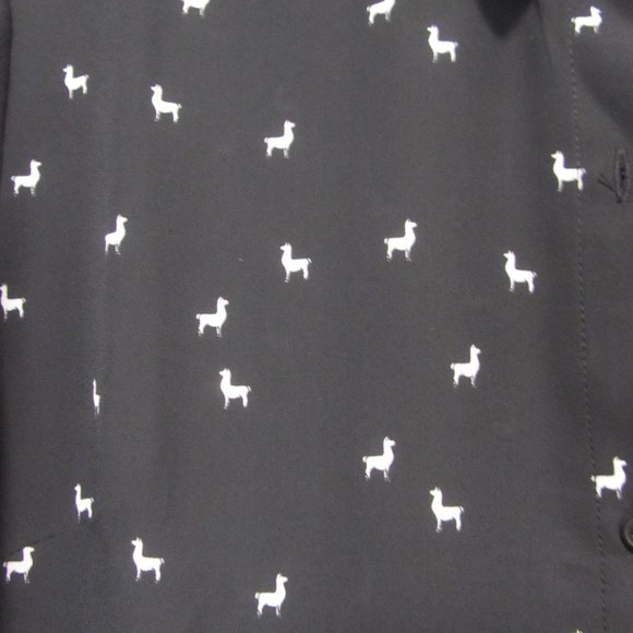 Banana Republic Black Llama Print Button Down Sheer Chiffon Top Women's L - Picture 2 of 5